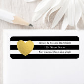 Gold Foil Heart Black Stripe Wedeladresse Label (Insitu)