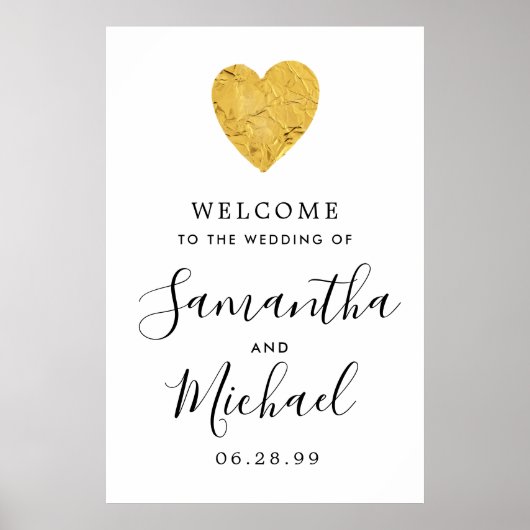 Gold Foil Heart Modern Herzlich willkommen bei uns Poster (Vorne)