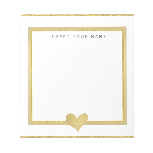 Gold Foil Heart Personalisiert Notepad 5.5" x 6" Notizblock (Vorderseite)