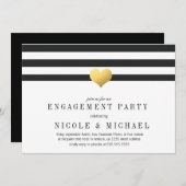 Gold Foil Heart + Stripes Engagement Party Einladung (Vorne/Hinten)