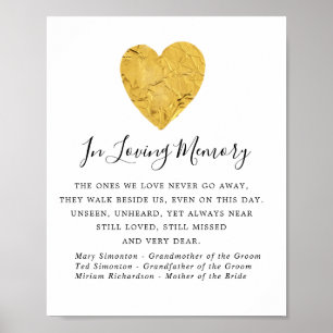 Gold Foil Heart Wedding Memorial Sign Poster