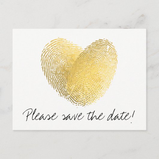 Gold Foil Herz Fingerprint Save the Date Ankündigungspostkarte (Vorderseite)