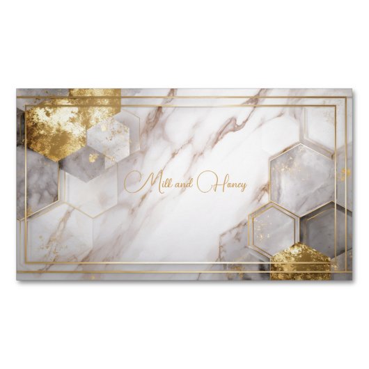 Gold Foil Hexagon Tile White Marble Geometric Magnetische Visitenkarte (Vorderseite)