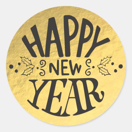 Gold Foil Holiday Glam Skript Glück Neues Jahr Runder Aufkleber (Vorderseite)