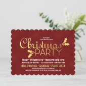 Gold Foil Holly Christmas Party Einladung (Stehend Vorderseite)