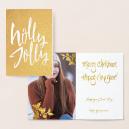 Gold Foil Holly Jolly Weihnachten Ihr FOTO im Inne Folienkarte