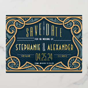 Gold Foil Jugendstil Save the Date Card Folie Einladungspostkarte