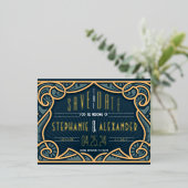 Gold Foil Jugendstil Save the Date Card Folie Einladungspostkarte (Stehend vorne)