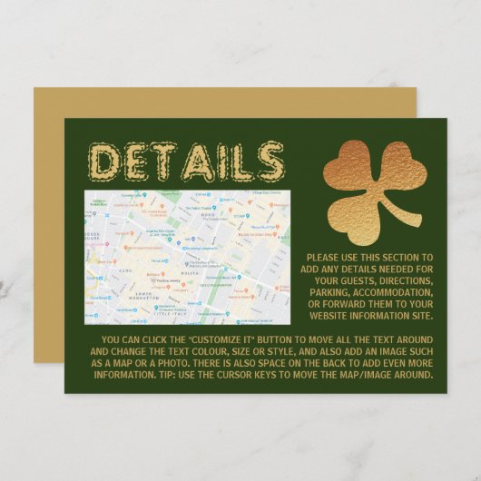 Gold Foil Kleeblatt, St Patrick's Day Detail Card Einladung (Vorne/Hinten)