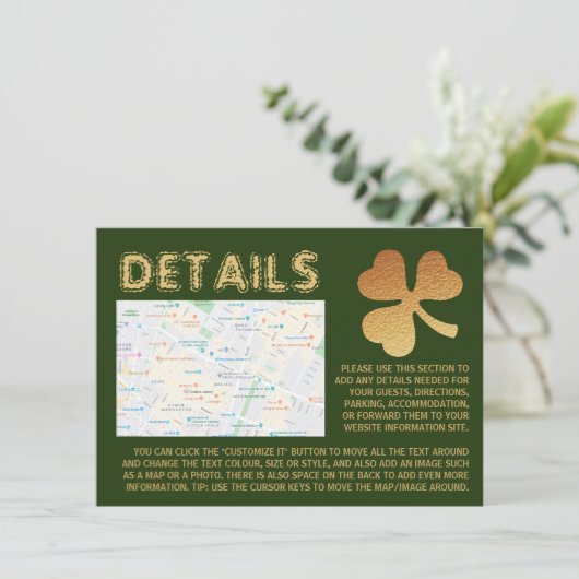 Gold Foil Kleeblatt, St Patrick's Day Detail Card Einladung (Stehend Vorderseite)