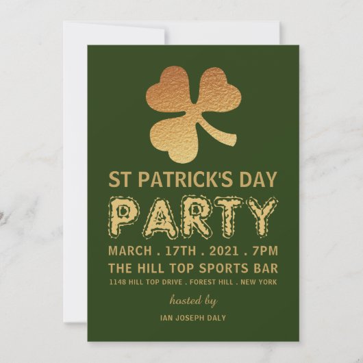 Gold Foil Kleeblatt, St Patrick's Day Party Einladung (Vorderseite)