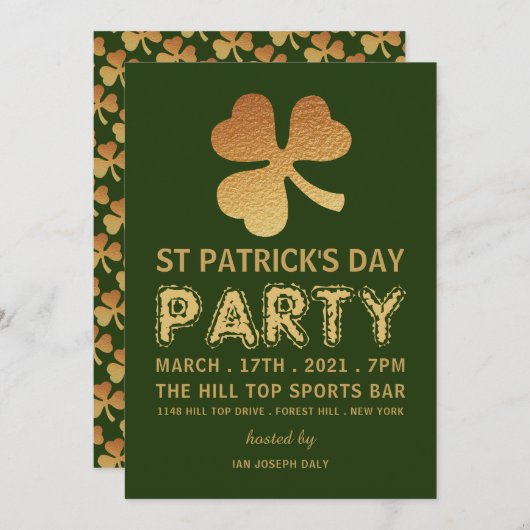 Gold Foil Kleeblatt, St Patrick's Day Party Einladung (Vorne/Hinten)