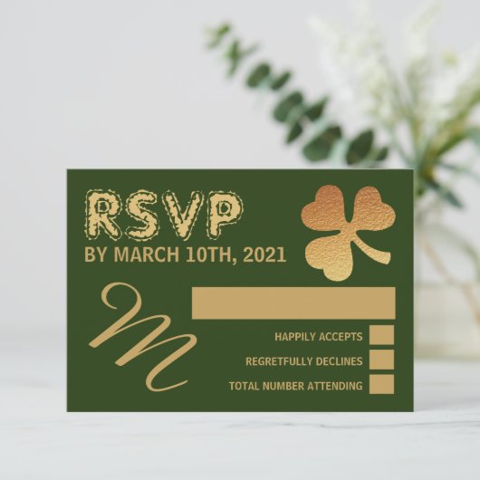 Gold Foil Kleeblatt, St Patrick's Day Party UAWG RSVP Karte (Stehend Vorderseite)