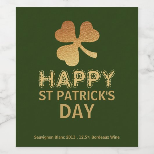 Gold Foil Kleeblatt, St Patrick's Day Party Weinetikett (Einzelnes Label)