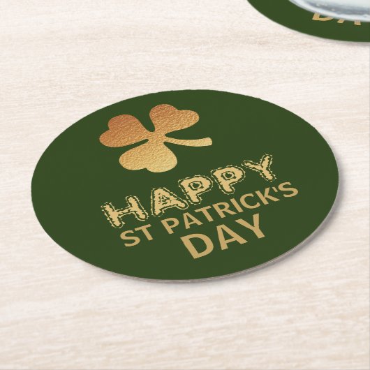 Gold Foil Kleeblatt, St Patrick's Day Runder Pappuntersetzer (Angewinkelt)