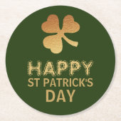 Gold Foil Kleeblatt, St Patrick's Day Runder Pappuntersetzer (Vorderseite)