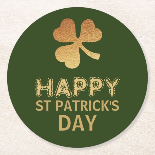 Gold Foil Kleeblatt, St Patrick's Day Runder Pappuntersetzer (Vorderseite)