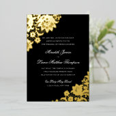 Gold Foil Lace Black and Gold Script Wedding Foil Folieneinladung (Stehend vorne)