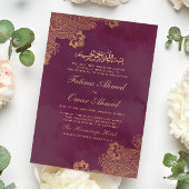 Gold Foil Lace Burgundy Islamische Hochzeit Einladung