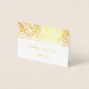 Gold Foil Lace Floral Table Place Escortkarte Folienkarte