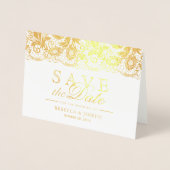 Gold Foil Lace Floral Wedding Save the Date Folienkarte (Vorderseite)