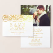 Gold Foil Lace Floral Wedding Save the Date Folienkarte (Anzeige)