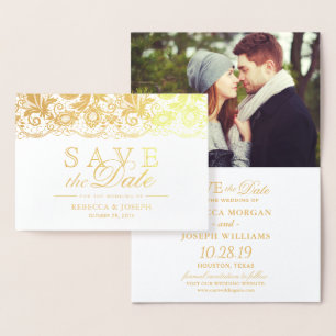 Gold Foil Lace Floral Wedding Save the Date Folienkarte