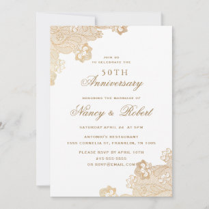 Gold Foil Lace White 50. Hochzeitstag Einladung
