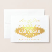 Gold Foil Las Vegas Sign Wedding Save the Date Folienkarte (Vorderseite mit Umschlag)
