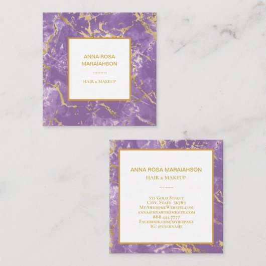 *~* Gold Foil Lavendel Marble Modern Luxe Girly Quadratische Visitenkarte (Vorne/Hinten)