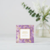 *~* Gold Foil Lavendel Marmor Modern Girly Luxe Quadratische Visitenkarte (Stehend Vorderseite)