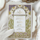 Gold Foil Lavender Daisies Wedding Art Nouveau Folieneinladung