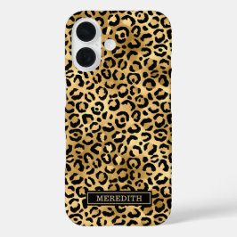 Gold Foil Leopard Print Monogrammed iPhone 16 Hülle