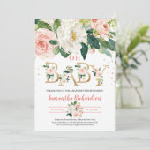Gold Foil Letters Rustikales Blush Pink Floral Bab Einladung (Stehend Vorderseite)