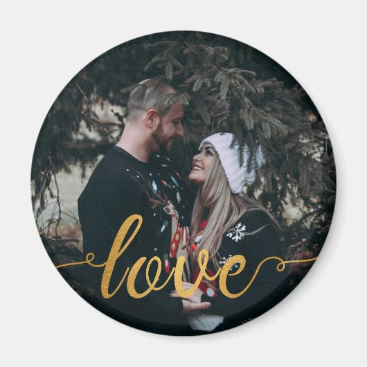 Gold Foil Liebe Calligraphy Custom Foto Magnet (Vorne)