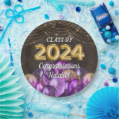 Gold Foil Lila Balloons Class of 2024 Abschluss Pappteller (Party)