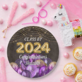 Gold Foil Lila Balloons Class of 2024 Abschluss Pappteller (Party)