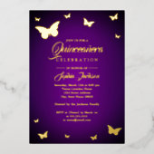 GOLD FOIL Lila Butterfly Quinceanera Folieneinladung (Vorderseite)