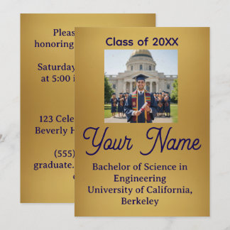 Gold Foil Look Minimalist Graduation Announcement  Ankündigung