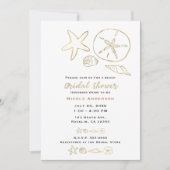 Gold Foil Look Muscheln Chic Beach Brautparty Einladung (Vorderseite)