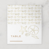 Gold Foil Look Muscheln Chic Beach Elegante Platzkarte (Außenseite Aufgefaltet)