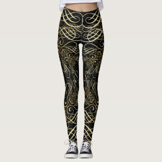 Gold Foil Look Scrollwork Skript auf Black Elegant Leggings