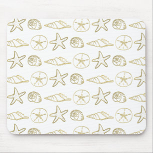 Gold Foil Look Sea Shells Chic Beach Elegant White Mousepad
