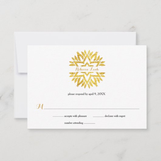 Gold Foil Look Star Mandala Bat Mitzvah Reply UAWG RSVP Karte (Vorderseite)