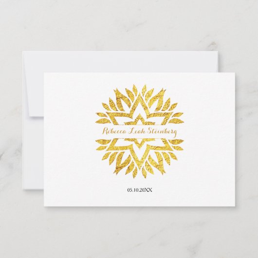 Gold Foil Look Star Mandala Bat Mitzvah Reply UAWG RSVP Karte (Rückseite)