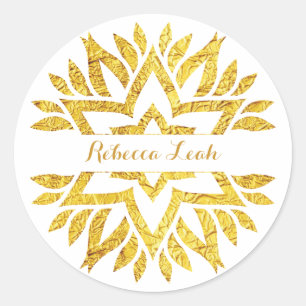 Gold Foil Look Star Mandala Bat Mitzvah Runder Aufkleber
