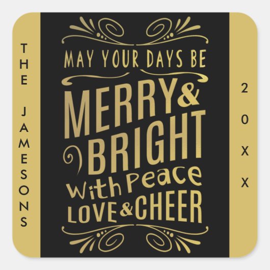 Gold Foil Look Typografy Holiday Stickers (Vorderseite)