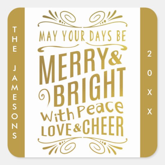 Gold Foil Look Typografy Holiday Stickers (Vorderseite)