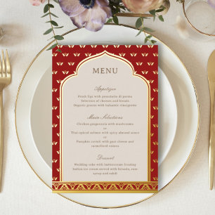 Gold Foil Lotus Blume Indian Wedding Menu Card Folieneinladung