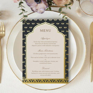 Gold Foil Lotus Blume Indian Wedding Menu Card Folieneinladung